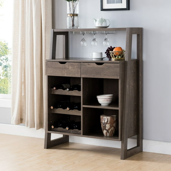 Smart Home Modern 45-inch Wine Cabinet Walnut Oak