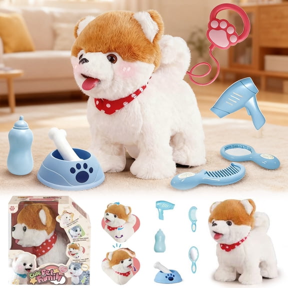Realistic Robotic Dog Toy Electronic Pet Puppy That Walks Barks Sits Does Tricks Interactive Plush Robot Dog Birthday Gift for K-ids Easter Present Christmas Halloween Gift