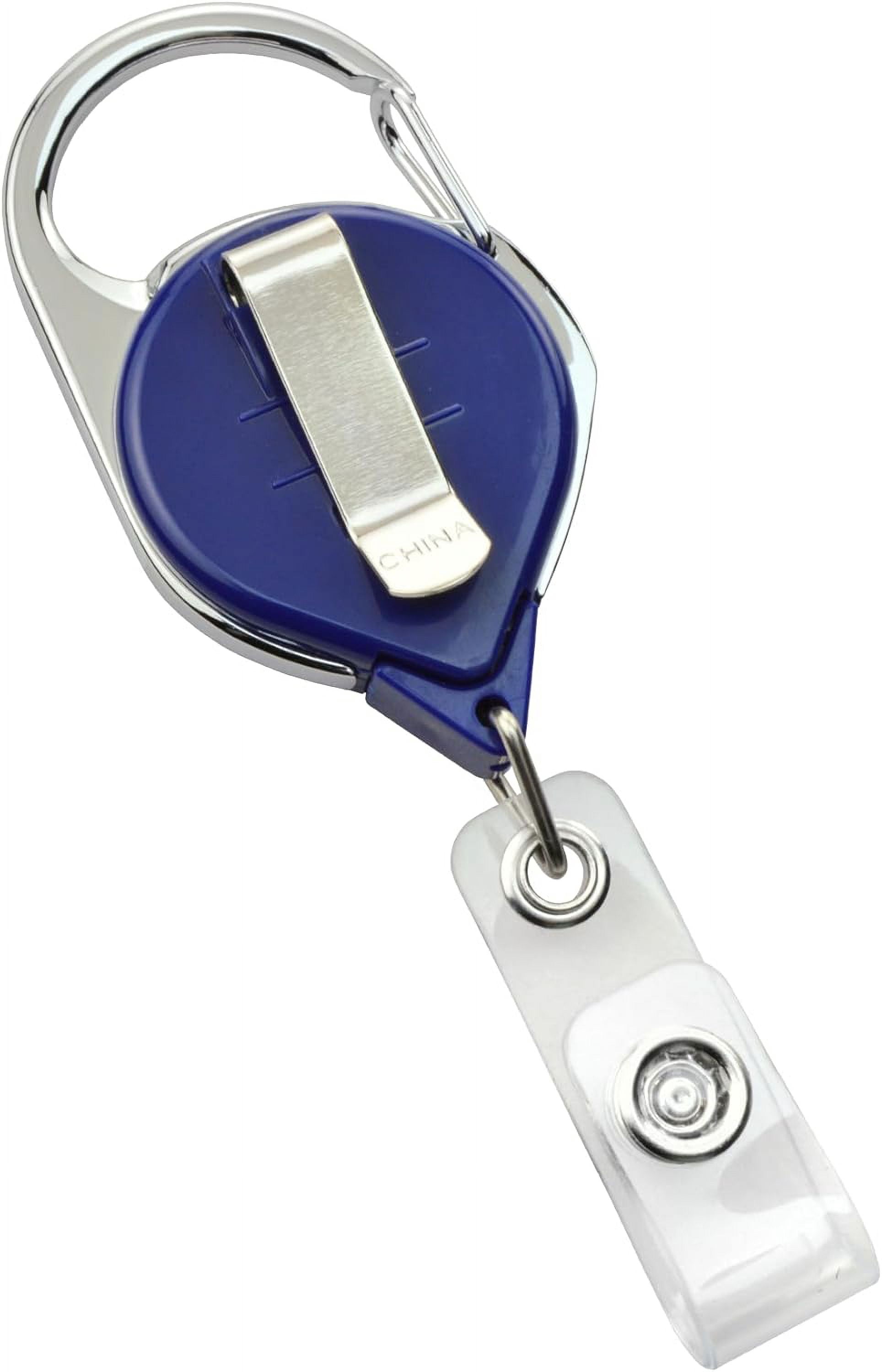 Bulk 100 Pack - Premium No Twist Badge Reels with Carabiner Clip & Belt Clip and Extra Long Reach - Cute Solid Color Retractable Badge Holder for Nurse, Office Employee by Specialist ID (Blue)