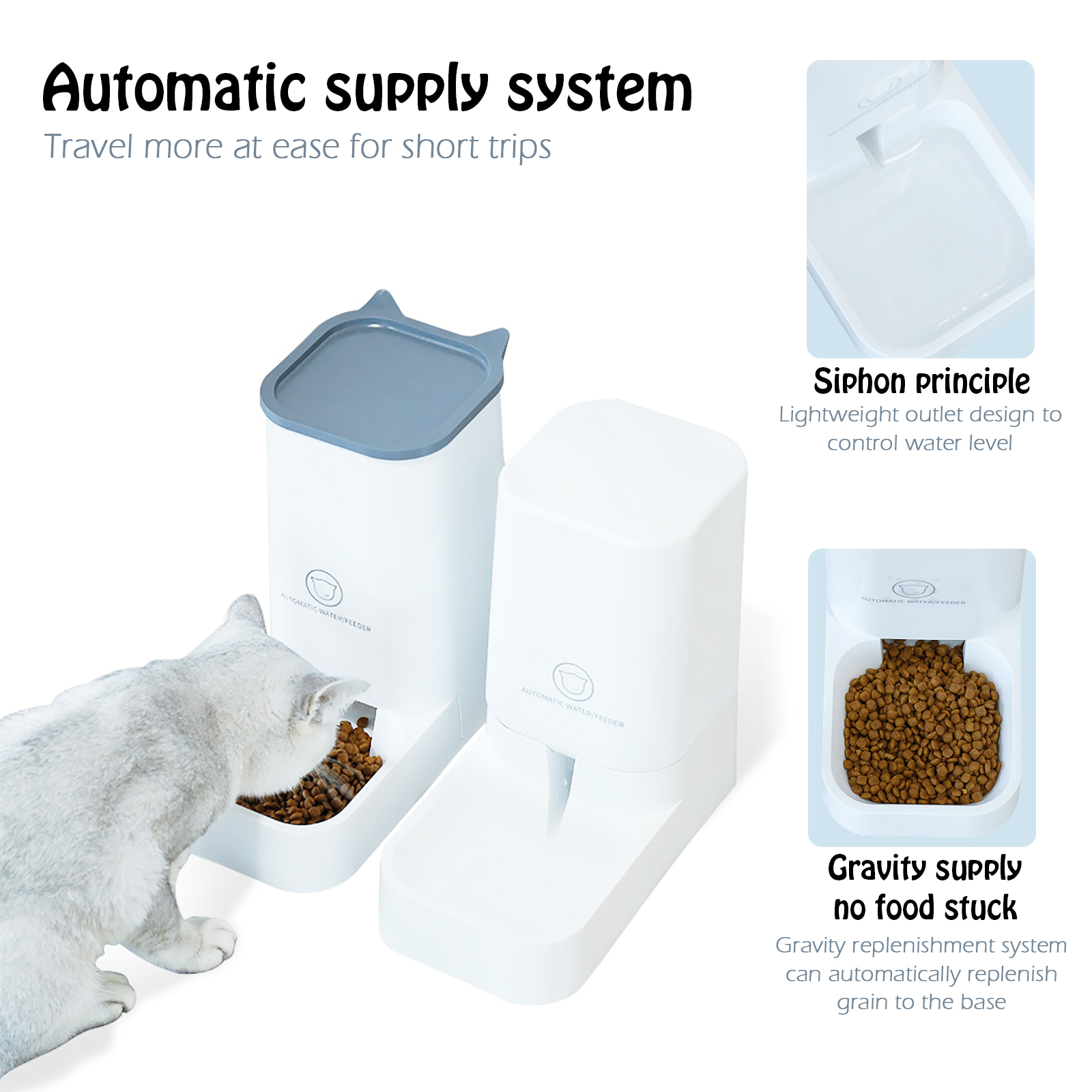 Pet Daily Kit Pets Automatic Feeder and Waterer Set, Dogs Cats Food Feeder and Water Dispenser 3.8L, 2 in 1 Cat Food Water Dispensers for Small Medium Big Pets Convenient, White