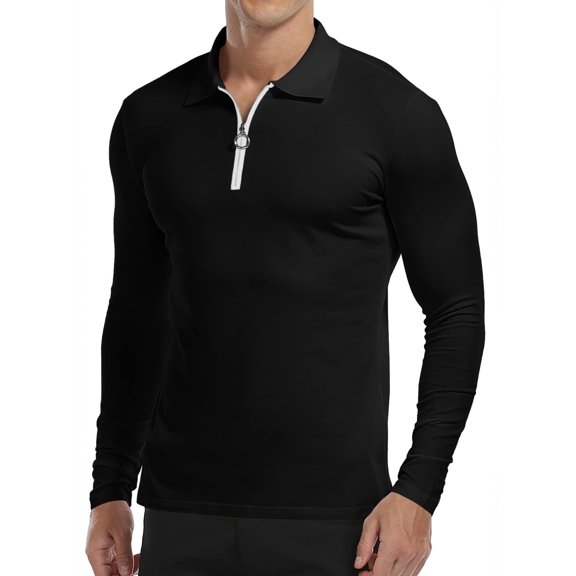 HAOMEILI Men's Zipper Polo Shirt Casual Knit Short/Long Sleeve Polo T Shirt Classic Fit Shirts