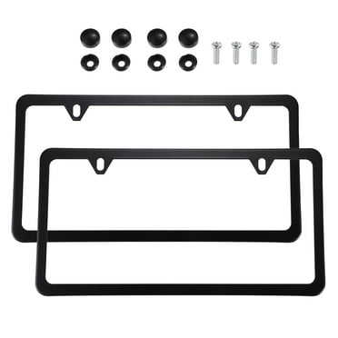 Unique Bargains 2pcs License Plate Frame Metal Stainless Steel Front Rear Car Tag Cover Frame with Screws Bolts Black