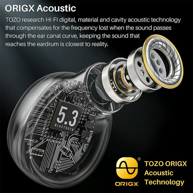 TOZO Auriculares inalámbricos T10 Bluetooth 5.3, aplicación para  personalizar ecualizador, diseño ergonómico, tiempo de reproducción de 55  horas, funda de carga inalámbrica, IPX8 resistente al agua : Electrónica 