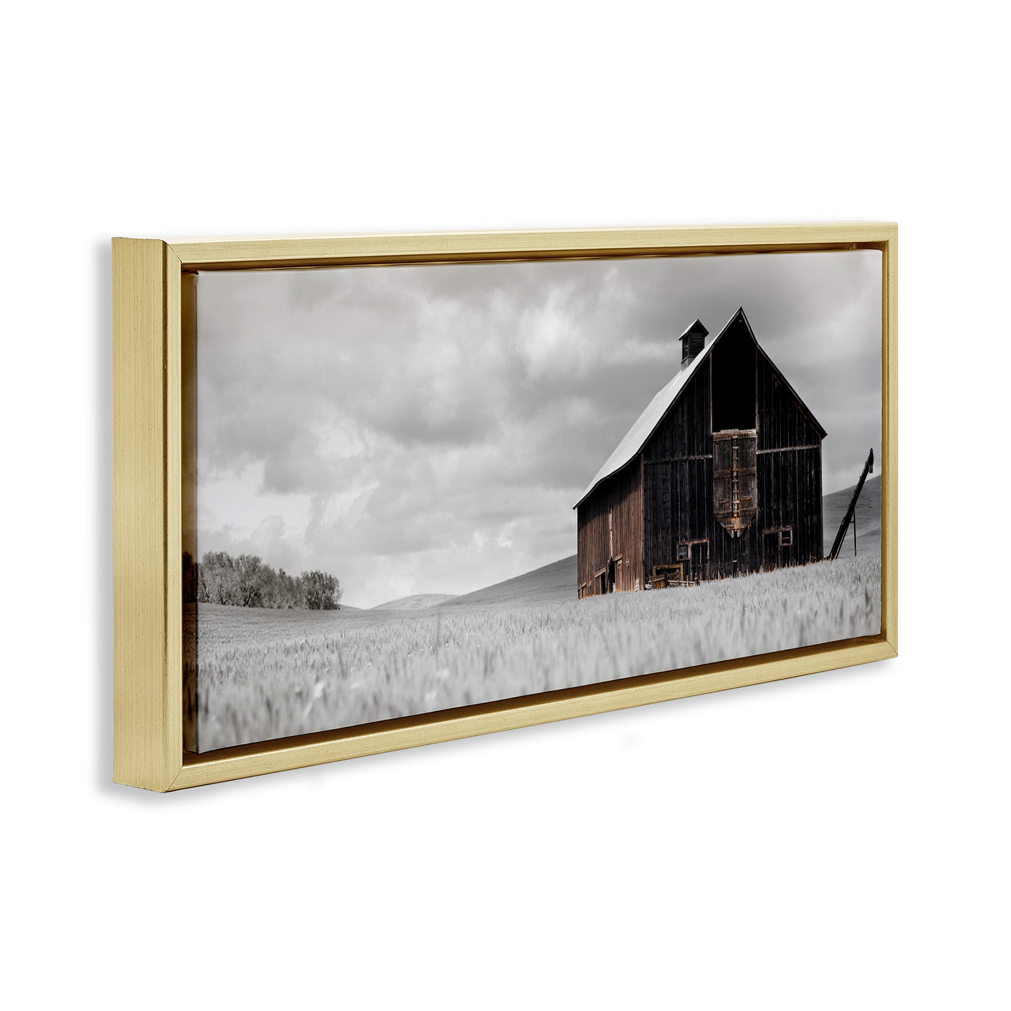 Stupell Industries Rustic Barn Scene Landscape Photography Gold Floater Framed Canvas Art Print Wall Art, 31 x 14