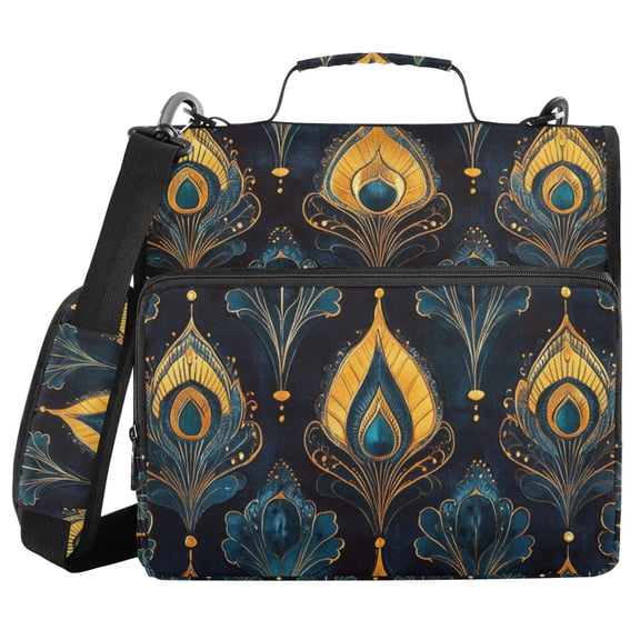 FORMRS Zipper Binder with Shoulder Strap 2-inch Ring 500 Sheet Capacity File Bag, Navy Blue Art Pattern