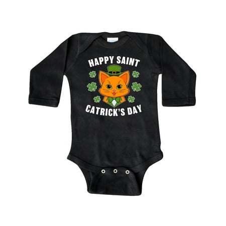 

Inktastic St. Patrick s Day Happy Saint Catrick s Day with Orange Cat Gift Baby Boy or Baby Girl Long Sleeve Bodysuit