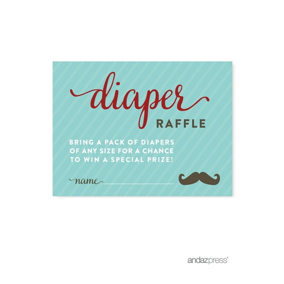 Diaper Raffle  Lil Man Mustache Boy Baby Shower Games, 30-Pack
