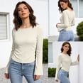 thumbnail image 2 of Womens Long Bell Sleeve Shirts Crewneck Striped Knit Tops Casual Fitted T Shirts Spring Outfits, 2 of 7