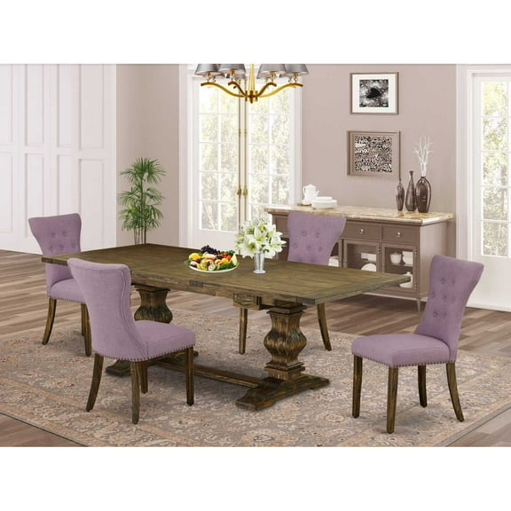 East West Furniture Table Top- Table Pedestal Parson Chairs, LAGA5-77-40