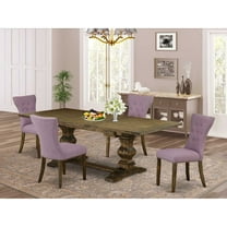 East West Furniture Table Top- Table Pedestal Parson Chairs, LAGA5-77-40
