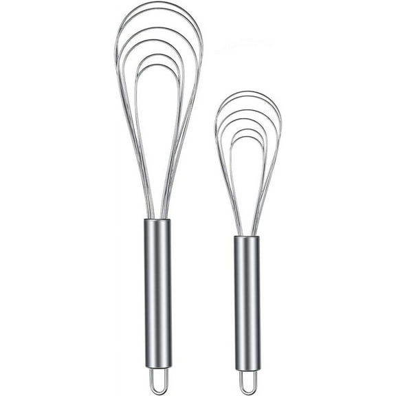 ZDWQFA 2 Pieces Stainless Steel Flat Wire Egg Whisk, 8-Inch and 10-Inch Kitchen Egg Sauce Whisks for Blending, Whisking, Beating, Stirring