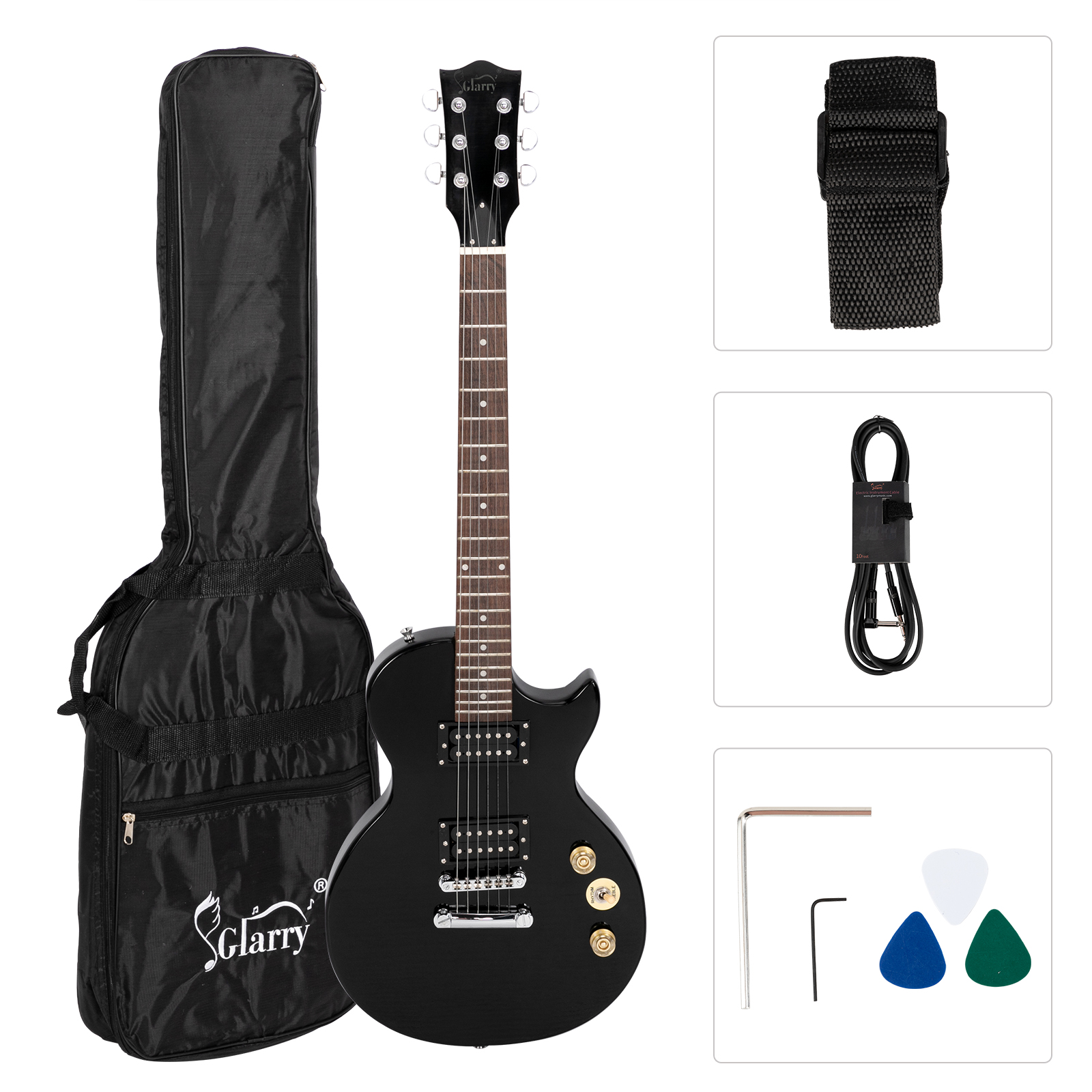 GLARRY 39" Electric Guitar Basswood Solid Body with Bag Beginner Black