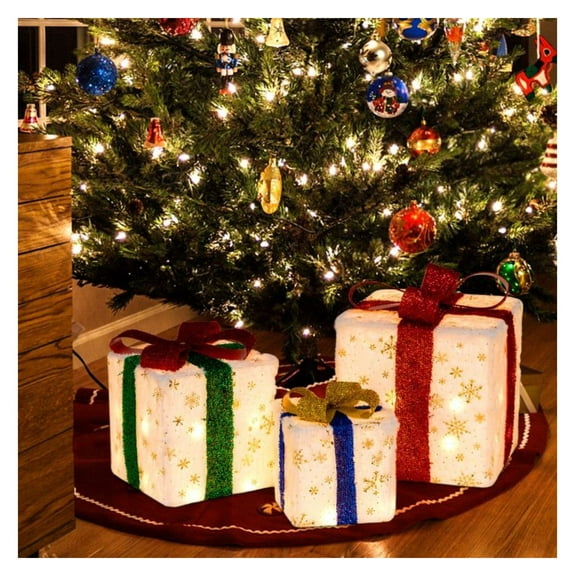 Yunken Set of 3 Christmas Lighted Gift Boxes Decorations with 48 Bright Warm LED Lights for Indoor Outdoor Holiday Display