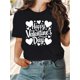 thumbnail image 1 of Camiseta básica para mujer verano Suave180G Valentine'S Day Heart Pattern Women'S Comfortable Knitted T-shirt-Soft Casual Crew Neck Top, MaCamisetas de verano para mujer, manga corta, cuello redondo, 1 of 6