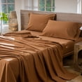 thumbnail image 6 of MooMee 100% Washed Cotton Sheet Set Queen Linen Like Textured Breathable Durable Soft Comfy 4pcs (Dark Orange), 6 of 6