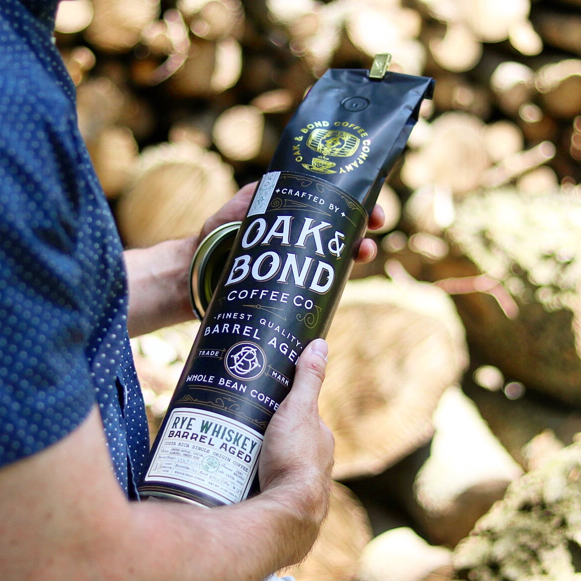 Rye Whiskey Barrel Aged Coffee, Costa Rica Single Origin Small Family Farm Whole Bean Coffee, Medium Roast w/ Flavor Notes of Cocoa, Almond, Sweet Rye, Green Apple by Oak & Bond Coffee Co. – 10oz.