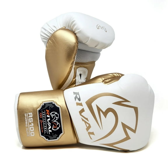Rival Boxing RS100 Pro Sparring Boxing Gloves - 18 oz. - White/Gold