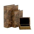 Wood Faux Leather Book Box Set Of 3