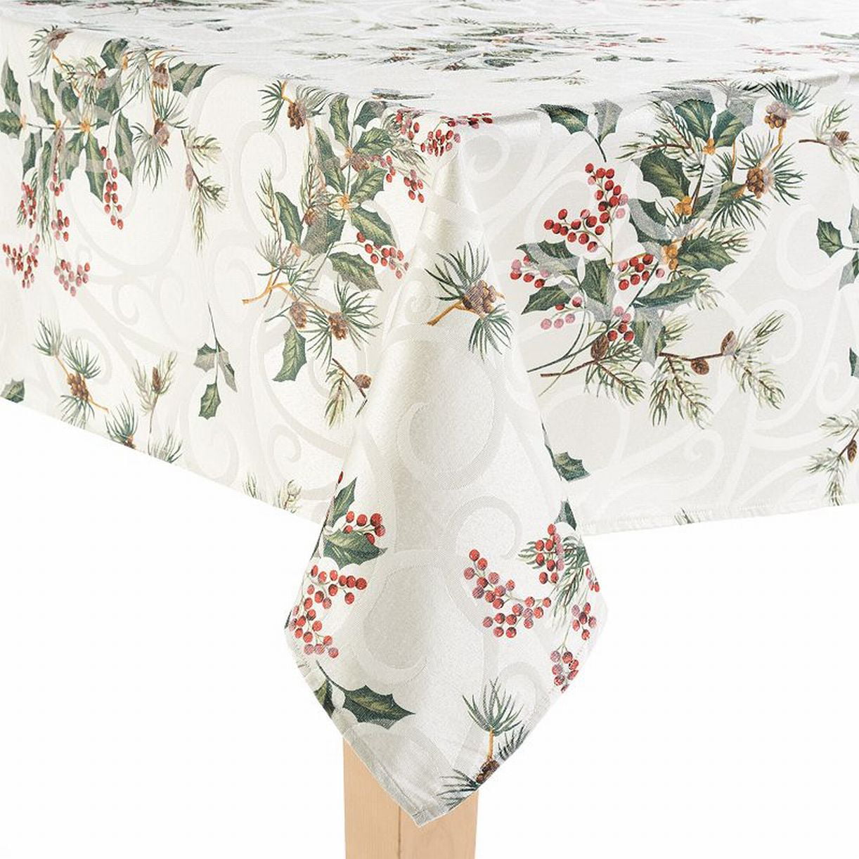 Food Network Frosted Juniper Christmas Tablecloth 60" X 102" 