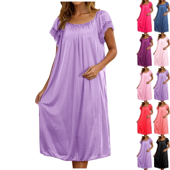 Admvng Nightgowns for Women Soft Winter Casual Thick Warm Flannel Long Loose Nightdress M-3XL