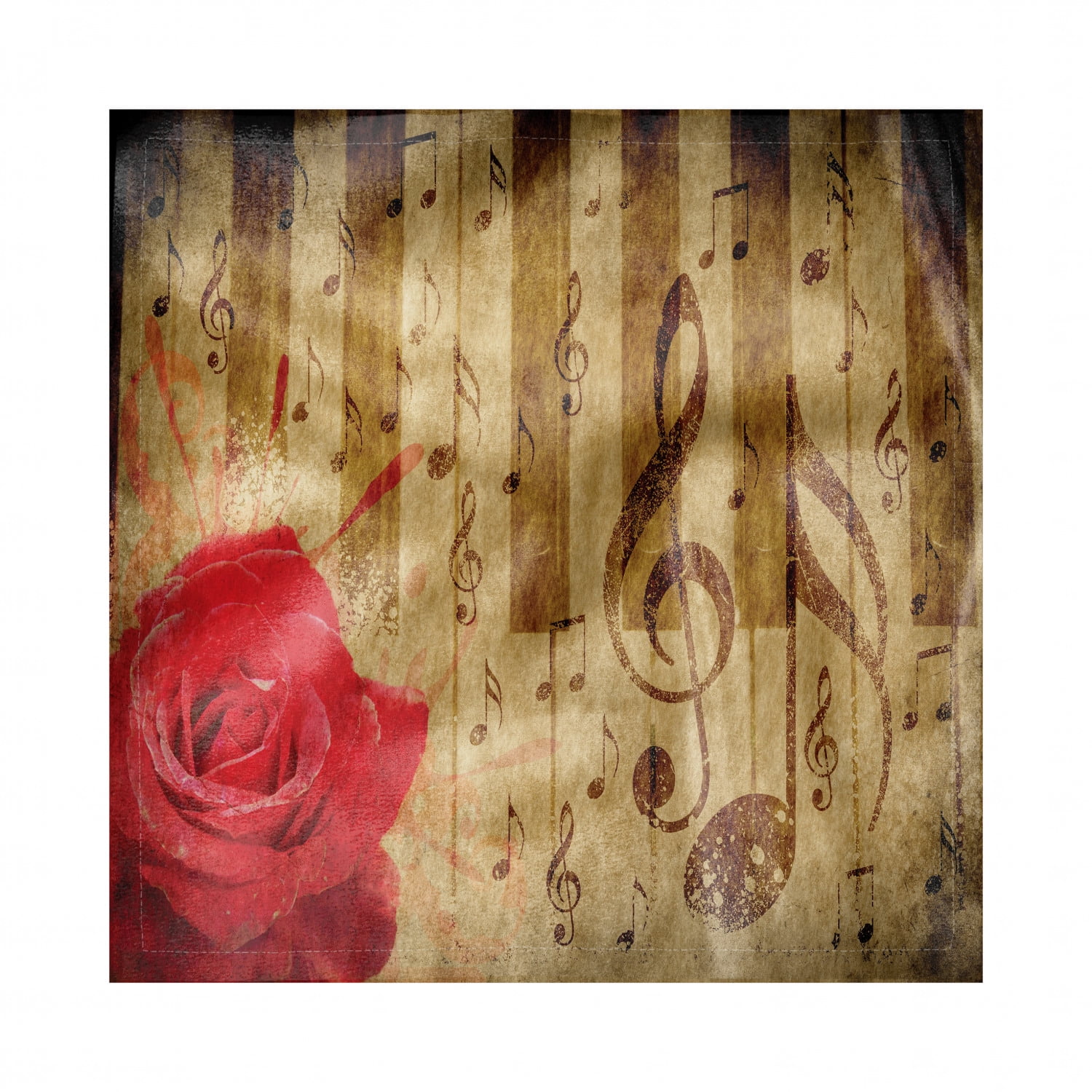 Music Napkins Set of 4, Notes and Musical Symbols on Rustic Piano