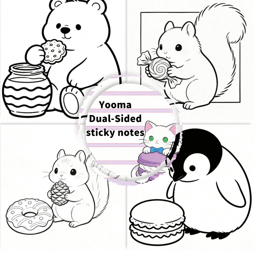 Original Double-Sided Coloring & Writing Sticky Notes (100 Pcs) - 100 Unique Patterns, Message Pad for Daily Reminders