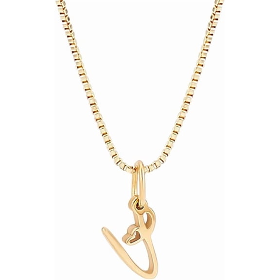 1 Set Dainty Golden Initial Necklace Handwriting Style Letter A-Z Necklace 18"with 2"extender Tiny Heart Initial Box Chain Necklace Cute Personalized Monogram Name Necklace Letter V