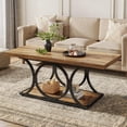 thumbnail image 2 of Finmind Rectangle Rustic Coffee Table, 47.24-inch, 2-Tier Farmhouse Table with Geometric Metal Legs & Storage Shelf (Brown & Black), 2 of 7