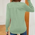 thumbnail image 4 of Jewelreauty V Neck Shirts for Women Long Sleeve Ruffle Cuff Loose Cozy Tops Ladies Casual Solid Color Dailywear Blouses (S, Green), 4 of 4