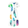 thumbnail image 4 of Penkiiy Women's Summer Casual Short Sleeve Crewneck Dress Casual Flowy Tiered Maxi Beach Dress With Pockets Feather Printing Dress M White, 4 of 6