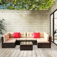 thumbnail image 3 of Clearance! Patio Outdoor Furniture Sets, 7 Pieces All-Weather Rattan Sectional Sofa with Tea Table and Cushions, PE Rattan Wicker Sofa Couch Conversation Set for Garden Backyard Poolside, B4287, 3 of 9