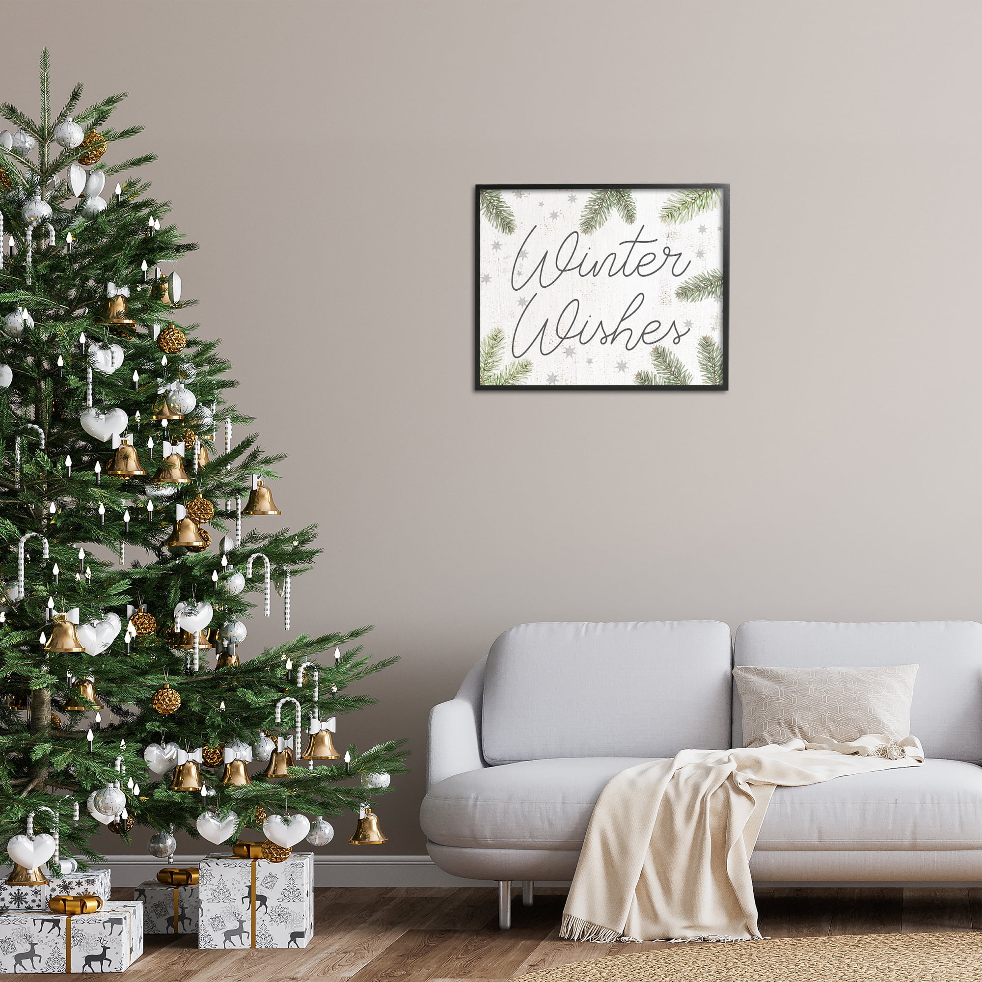 Stupell Industries Winter Wishes with Sprigs Holiday Painting Black Framed Art Prints Wall Art, 30 x 24