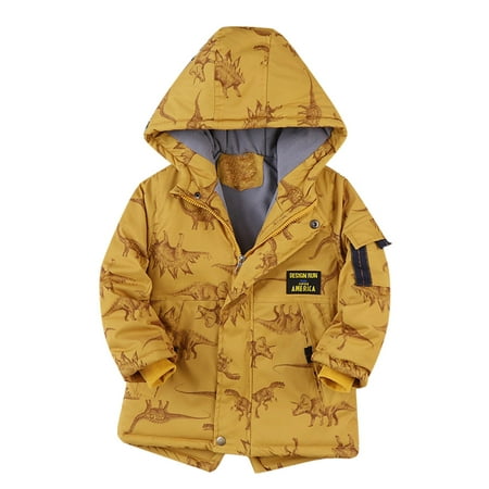 

Kids Boys Girls Winter Thicken Coat Cartoon Dinosaur Prints Hooded Jacket Toddler Windproof Thick Warm Outwear