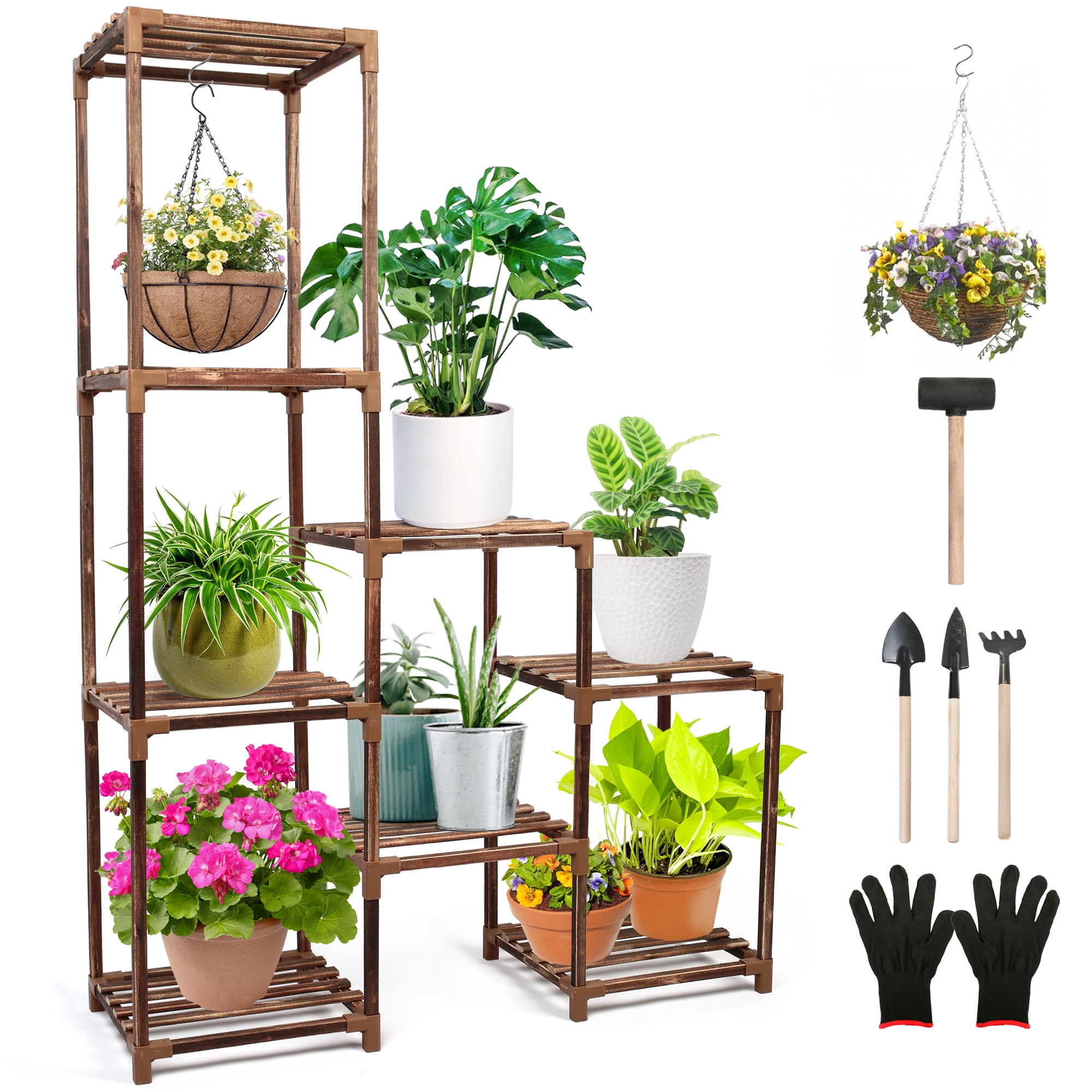 LotFancy Large Plant Stand Indoor Outdoor, 3 Tiers 8 Potted Wood Tall
