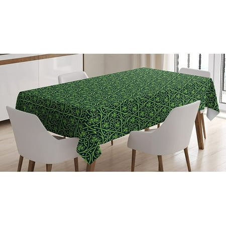 

Mindunm Irish Tablecloth National Foliage Pattern Intricate Twigs and Dots Trefoil Botanical Abstraction Dining Room Kitchen Rectangular Table Cover 60 X 84 Lime Green