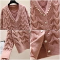 thumbnail image 6 of Sweaters for Women Autumn Sweet Beaded V-neck Knitted Cardigan Women's Fashion All-match Outer Wear Sweater Long Sleeve Cardigan, 6 of 6
