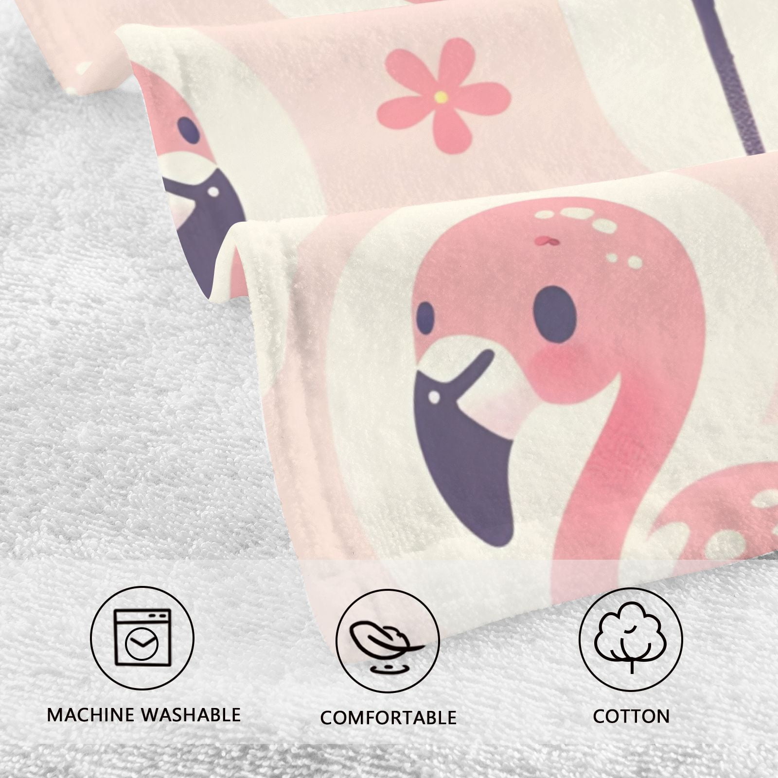 Flamingo and Flowers Pink Hand Towel Bath Towels Face Towels Cotton Absorbent for Home Hotel Spa Swimming Yoga Sports Decorative Towel Set of 2