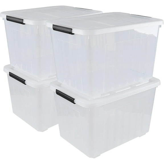 Wekioger 70 Quart Large Lidded Storage Bin, 4 Packs, Plastic Storage Totes with Wheels, Latching Storage Box