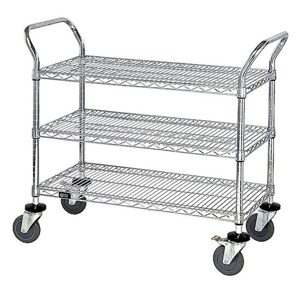 Quantum Storage WRSC-2442-3 Stainless Steel Wire Shelving Cart With 3 Shelves  - 24 x 42  x 37.5 in.