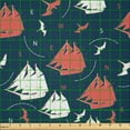 thumbnail image 2 of Ambesonne Marine Fabric by the Yard Microfiber, Grunge Sailboats and Birds, 10 Yards, Night Blue Coral White, 2 of 4