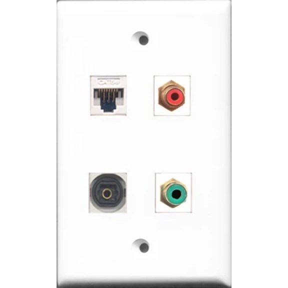 RiteAV 1 Port RCA Red and 1 Port RCA Green and 1 Port Toslink and 1 Port Cat5e Ethernet White Wall Plate