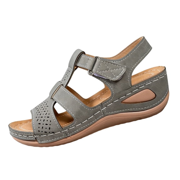 IEMIEMIEM Women's Wedge Orthopedic Sandals Comfortable Open Toe Summer Sandals Comfortable Hollow Out Sandal with Arch Support Gray 5.5 Wide
