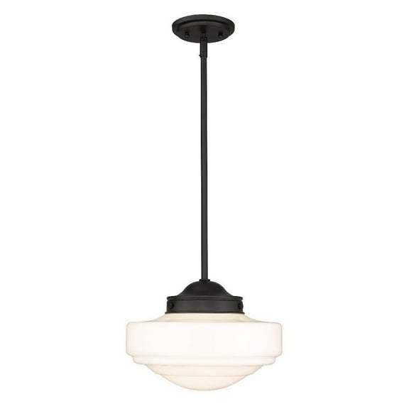 1 Light Medium Pendant-8.5 inches Tall and 12 inches Wide-Matte Black Finish-Vintage Milk Glass Color Bailey Street Home 170-Bel-4561169