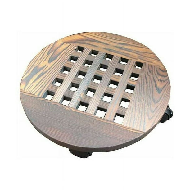 - Soporte de madera para macetas - Base para maceta redonda de madera maciza con ruedas, base móvil para macetas con ruedas - 25 cm -