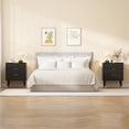 thumbnail image 1 of Commode moderne 3 tiroirs en bois – Lot de 2 meubles de rangement flûtés avec poignées dorées, armoire compacte pour chambre, entrée ou salon, table de chevet élégante – Coloris noir, 1 of 7