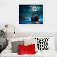 thumbnail image 4 of COMIO Canvas Wall Art Ship and Moon on Blue Sea Painting, Framed 20x16in, 4 of 4