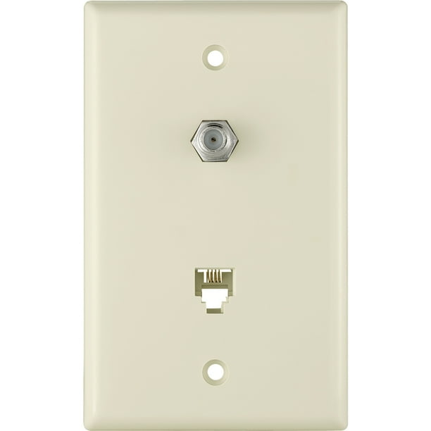 Cooper 35354A Almond Combination Coax Jack and Four Wire Telephone