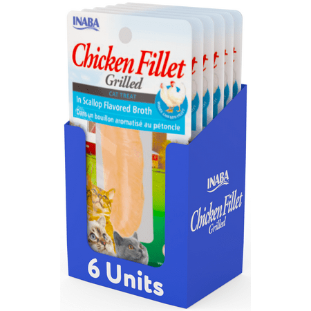 UPC: 0857276007352 | INABA Premium Hand-Cut Grilled Chicken Fillet Cat Treats w Vitamin E 0.9 oz 6-Pack Scallop Broth