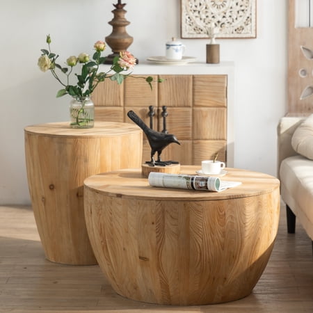 Retro Coffee Table Set for Office Dining & Living | Hollow Interior to Store Snacks and Books | High - quality Fir Wood & MDF Well - made | Keeps Home Clean and Orderly