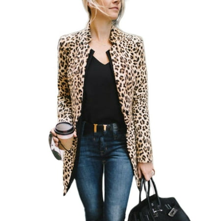 Leopard Jacket Women Sweater Top Warm Casual Winter Cardigan Long Sleeve Coat (Best Business Casual Jacket)